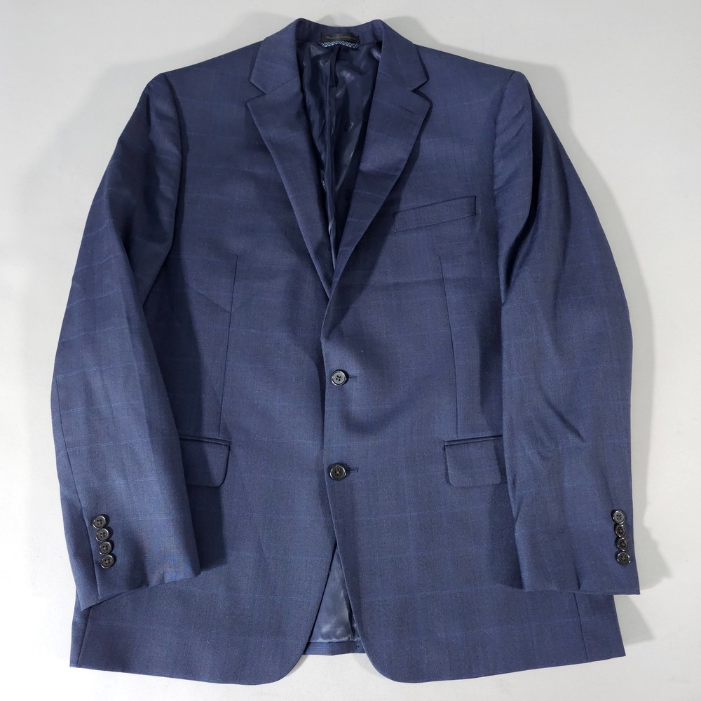 Lauren Ralph Lauren‎ Blazer Mens 44L Blue Plaid Wool Blend 2-Button Sport Coat